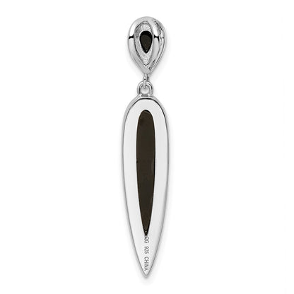Sterling Silver Rhodium-Plated Cz & Black Agate Slide