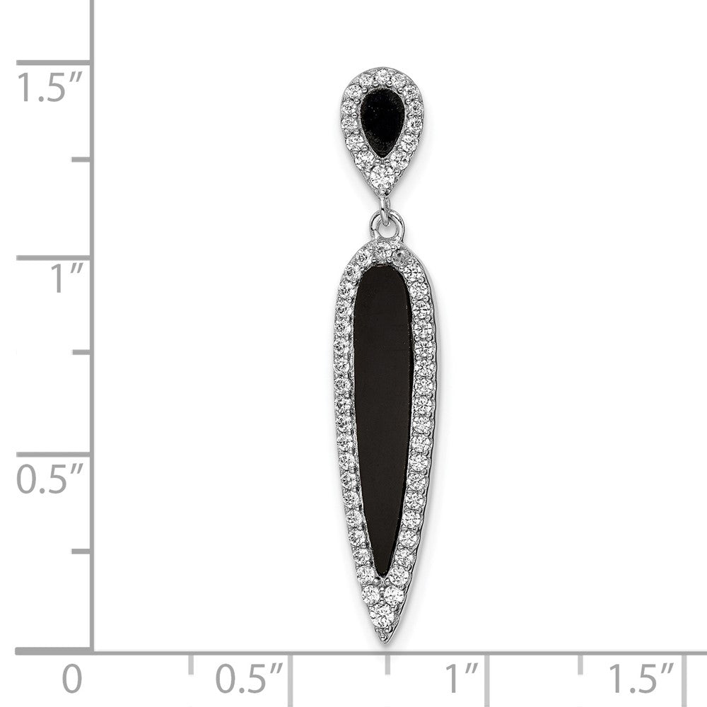 Sterling Silver Rhodium-Plated Cz & Black Agate Slide