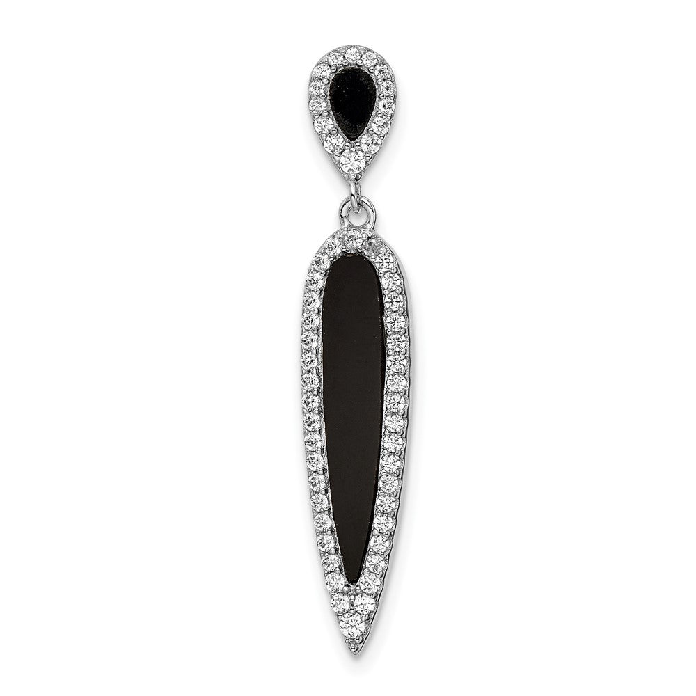 Sterling Silver Rhodium-Plated Cz & Black Agate Slide