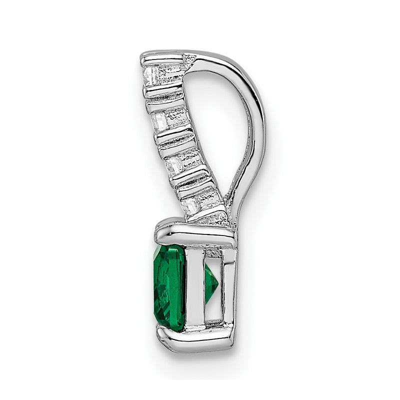 Sterling Silver Polished Rhodium-Plated Green & Clear Cz Square Pendant