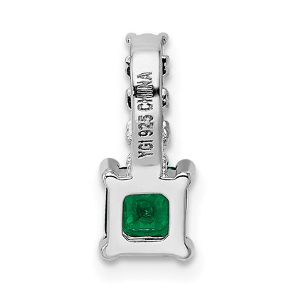 Sterling Silver Polished Rhodium-Plated Green & Clear Cz Square Pendant