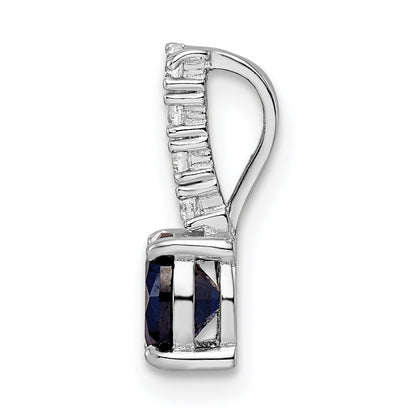 Sterling Silver Polished Rhodium-Plated Cr. Blue Spinel And Cz Pendant