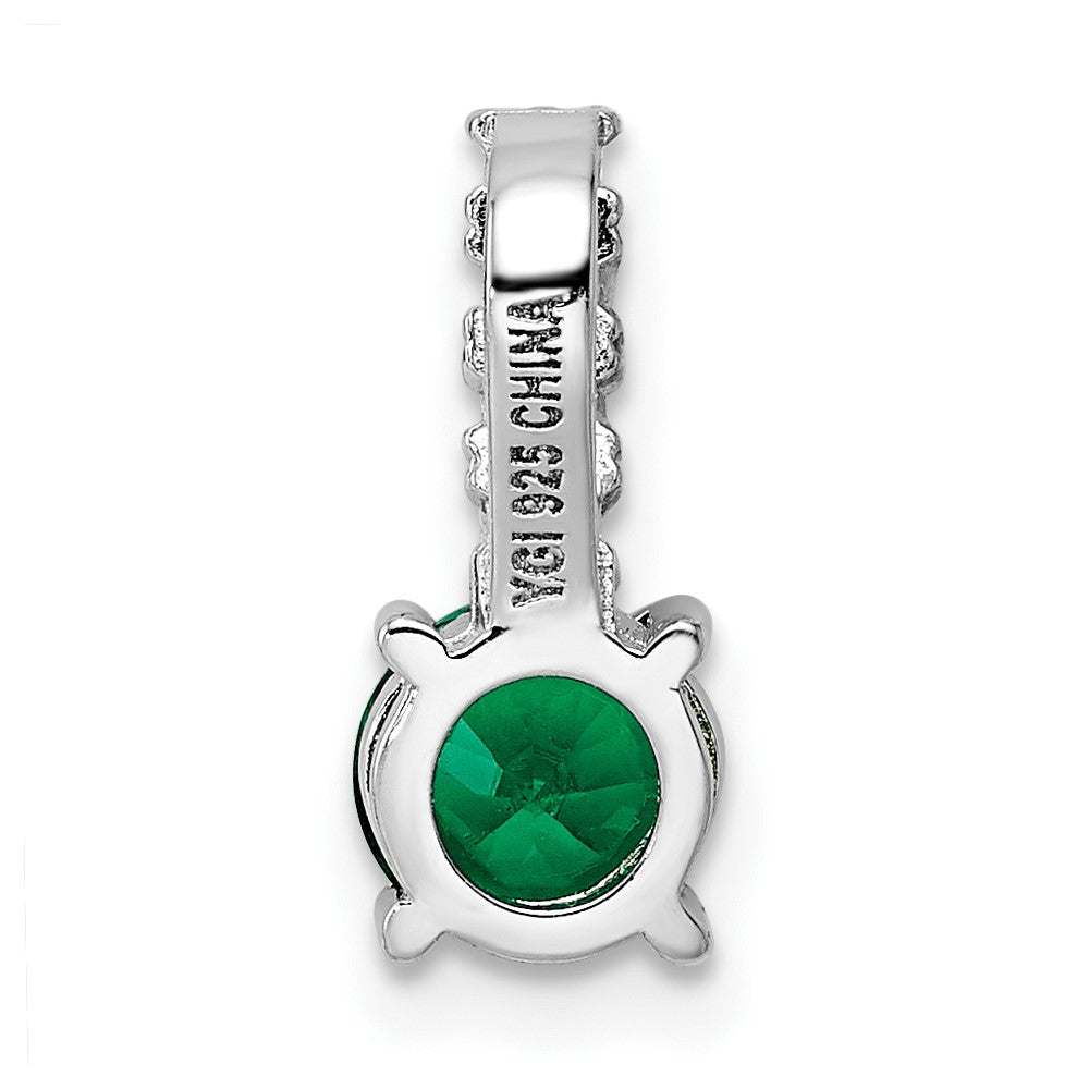 Sterling Silver Polished Rhodium-Plated Green & Clear Cz Pendant
