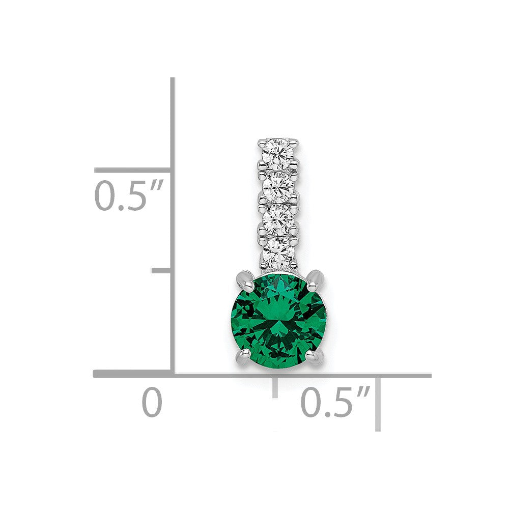 Sterling Silver Polished Rhodium-Plated Green & Clear Cz Pendant