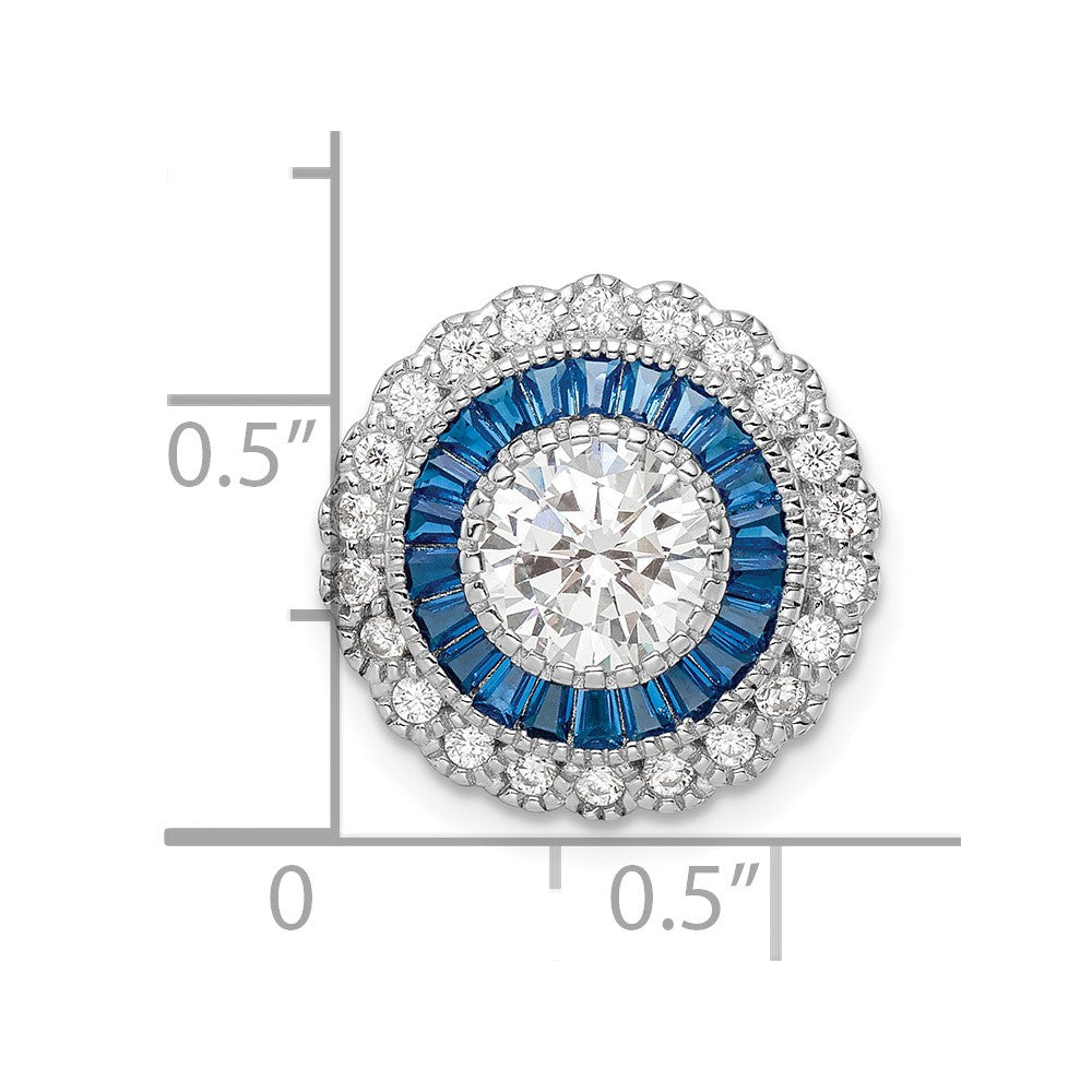 Sterling Silver Rhodium-Plated Polished Blue & White Cz Round Chain Slide