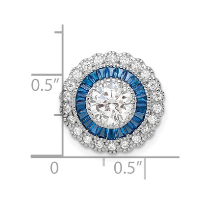 Sterling Silver Rhodium-Plated Polished Blue & White Cz Round Chain Slide