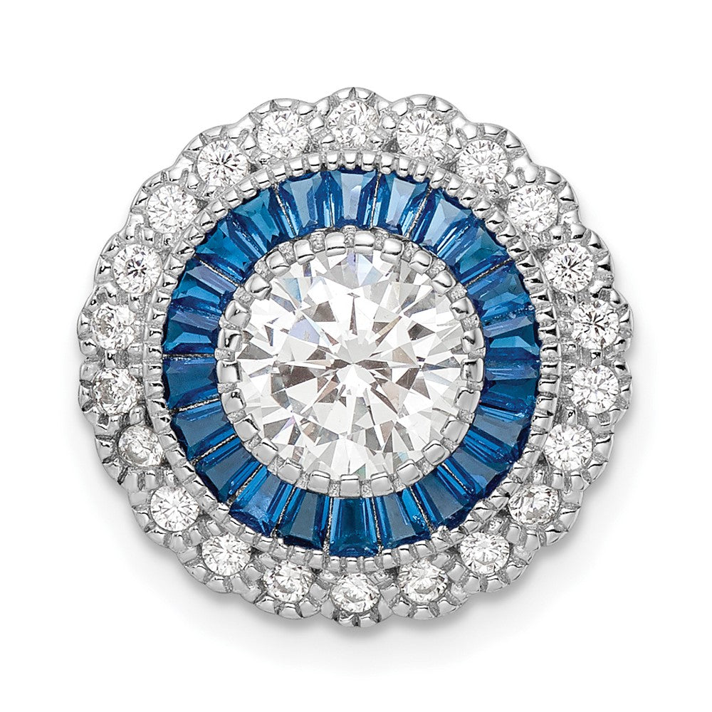 Sterling Silver Rhodium-Plated Polished Blue & White Cz Round Chain Slide