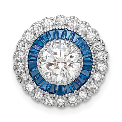 Sterling Silver Rhodium-Plated Polished Blue & White Cz Round Chain Slide