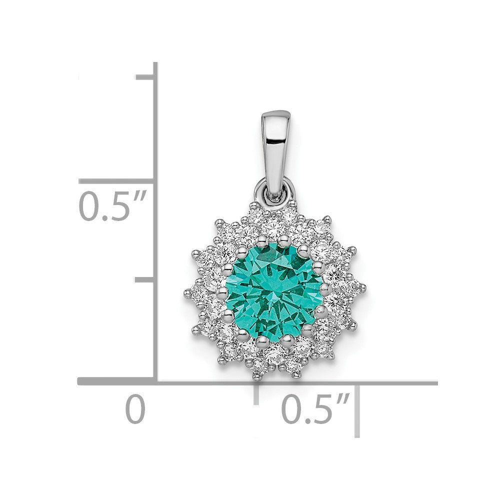 Sterling Silver Rhodium Plated Teal & White Cz Pendant