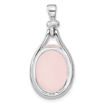 Sterling Silver Rh-Plated Rose Quartz Oval Pendant