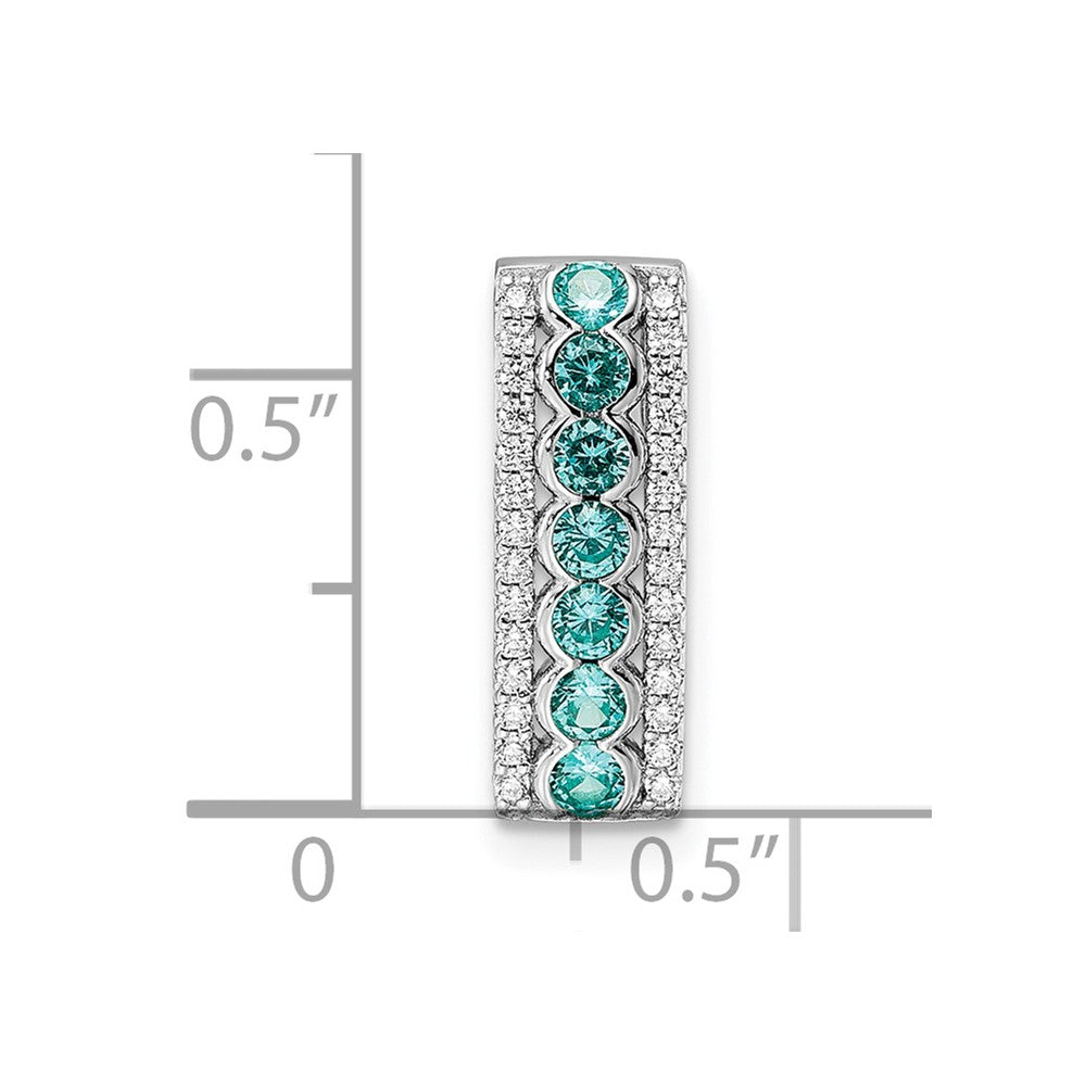 Sterling Silver Rhodium Plated Aqua & White Cz Chain Slide