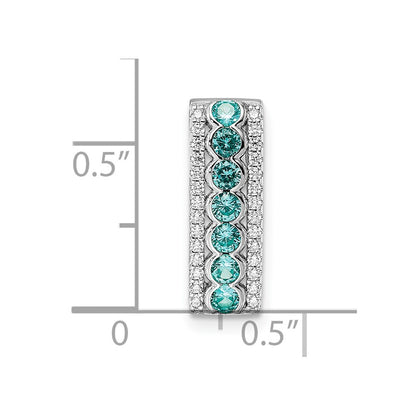 Sterling Silver Rhodium Plated Aqua & White Cz Chain Slide
