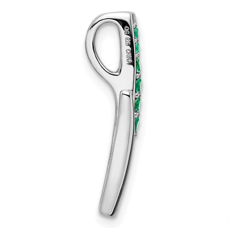 Sterling Silver Rhodium-Plated Green & White Cz Slide