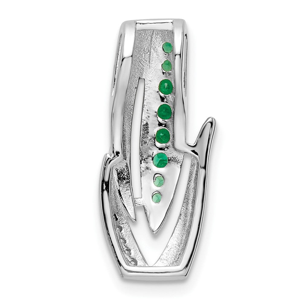 Sterling Silver Rhodium-Plated Green & White Cz Slide