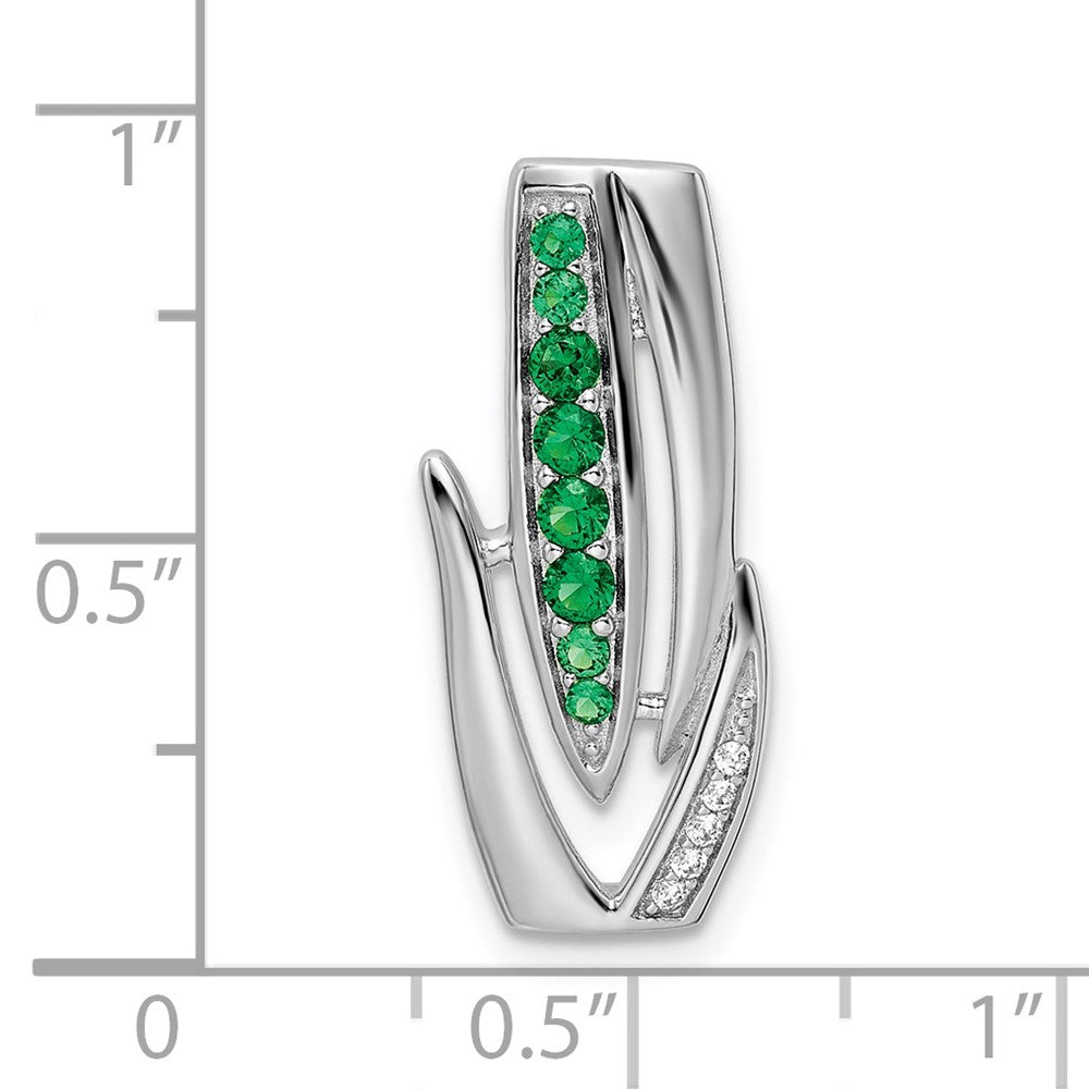 Sterling Silver Rhodium-Plated Green & White Cz Slide