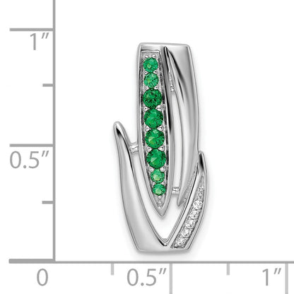 Sterling Silver Rhodium-Plated Green & White Cz Slide