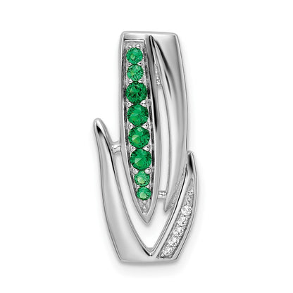 Sterling Silver Rhodium-Plated Green & White Cz Slide