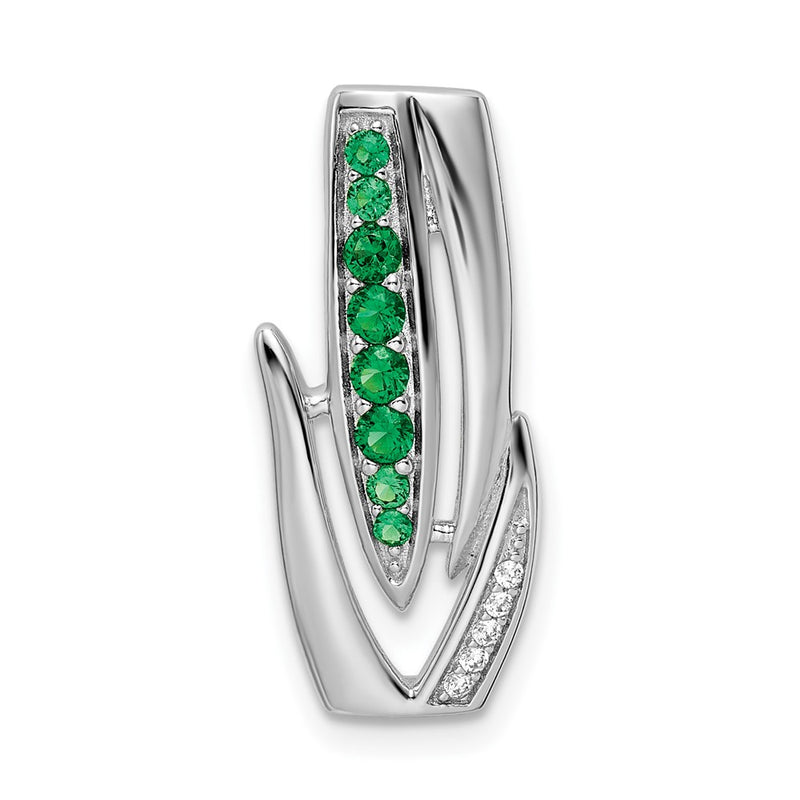 Sterling Silver Rhodium-Plated Green & White Cz Slide