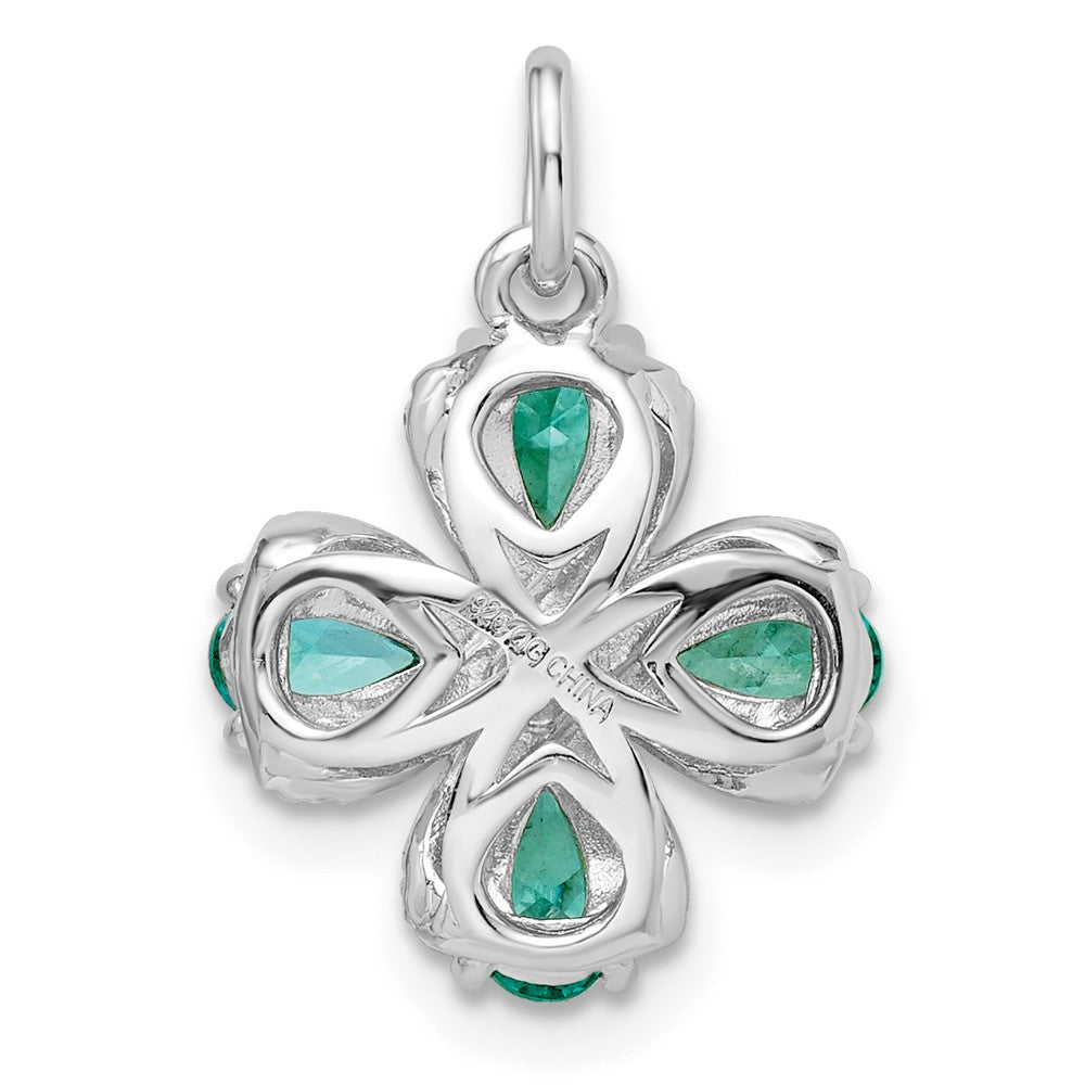 Sterling Silver Rhodium Plated Teal & White Cz Pendant