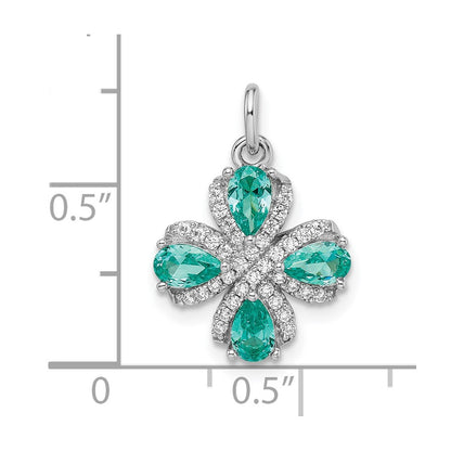 Sterling Silver Rhodium Plated Teal & White Cz Pendant
