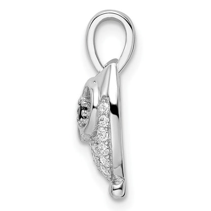 Sterling Silver Rhodium-Plated Black & White Cz Owl Pendant