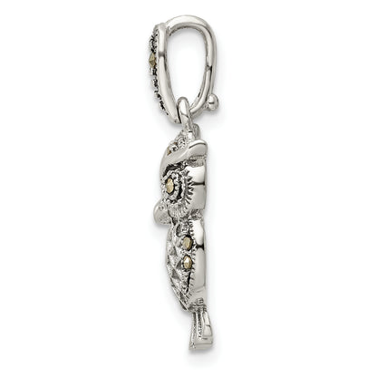 Sterling Silver Antiqued Marcasite Owl Pendant