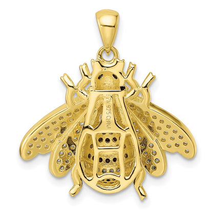 Sterling Silver Blk/White Rh-Plated Gold Tone Cz Bumblebee Pendant
