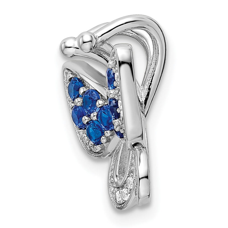 Sterling Silver Rhodium-Plated Blue & White Cz Butterfly Slide