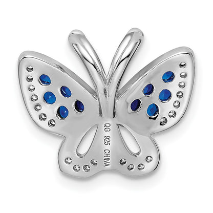 Sterling Silver Rhodium-Plated Blue & White Cz Butterfly Slide