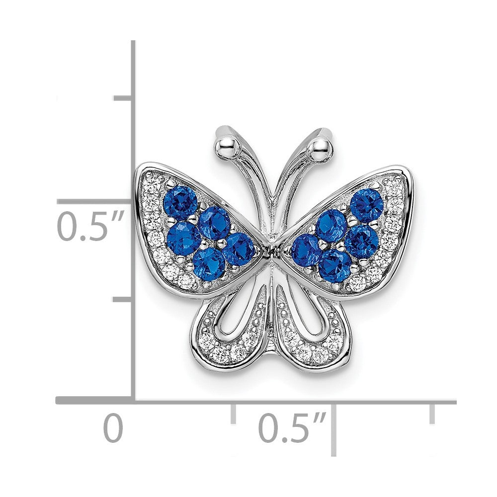 Sterling Silver Rhodium-Plated Blue & White Cz Butterfly Slide