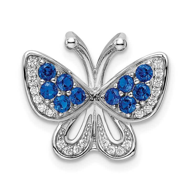 Sterling Silver Rhodium-Plated Blue & White Cz Butterfly Slide
