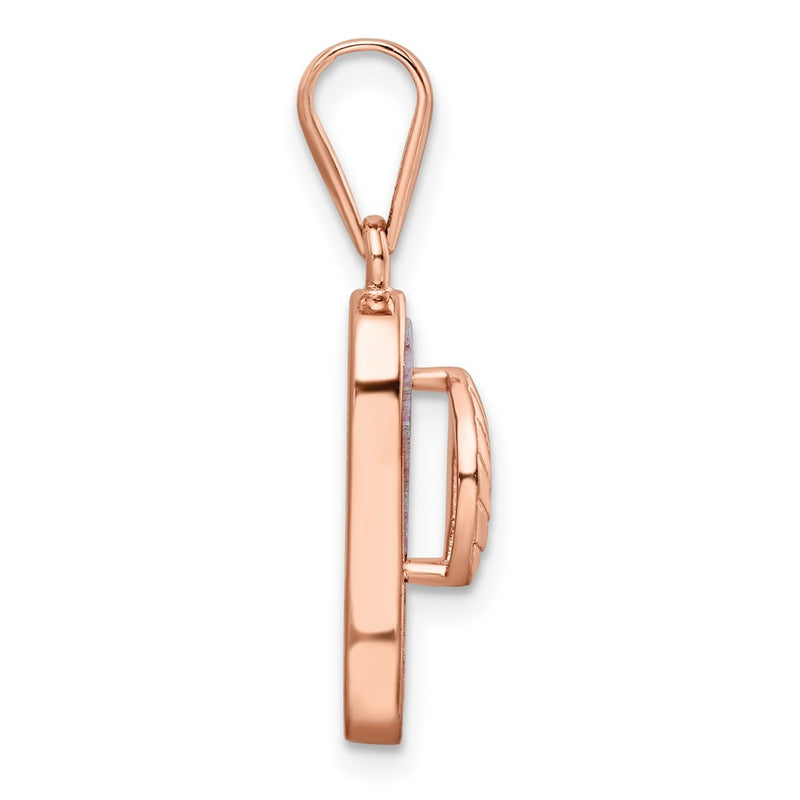 Sterling Silver Rose-Tone Polished Pink Created Opal Inlay Flip Flop Pendan