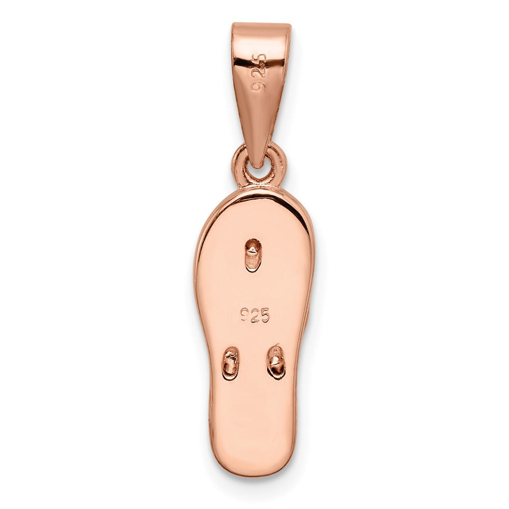 Sterling Silver Rose-Tone Polished Pink Created Opal Inlay Flip Flop Pendan