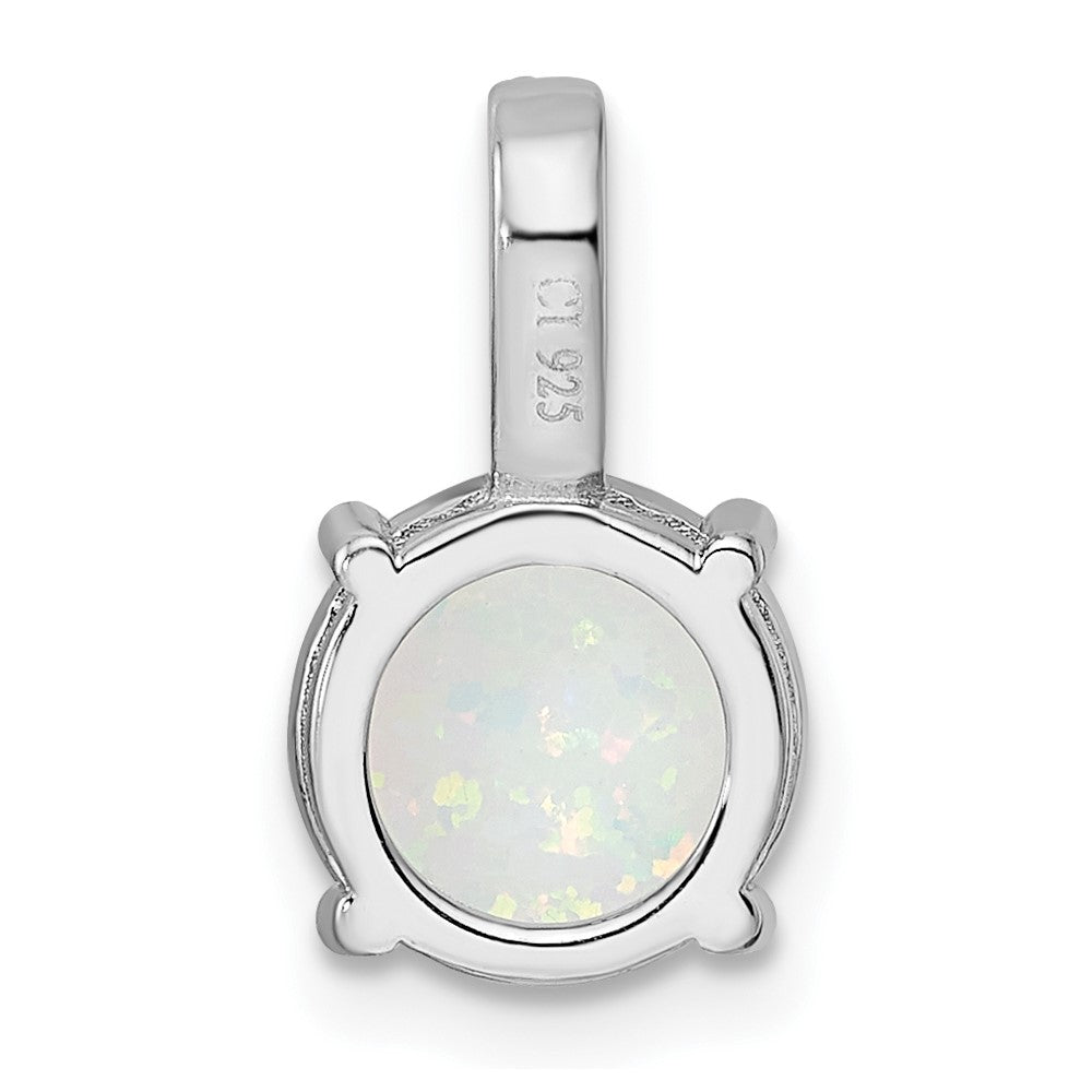 Sterling Silver Rhodium-Plated Round White Created Opal & Cz Pendant