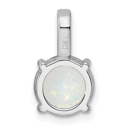 Sterling Silver Rhodium-Plated Round White Created Opal & Cz Pendant