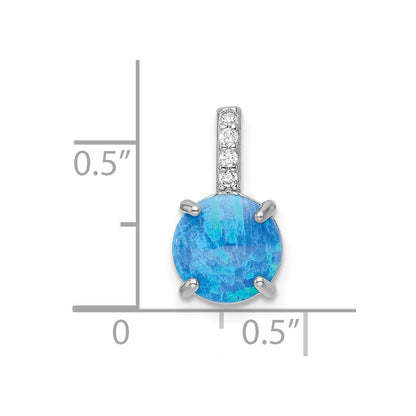 Sterling Silver Rhodium-Plated Round Blue Created Opal & Cz Pendant
