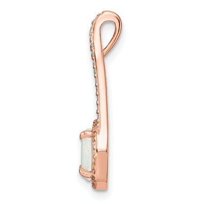 Sterling Silver Rose-Tone White Created Opal & Cz Halo Pendant