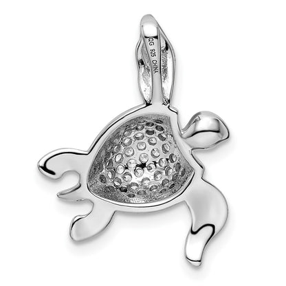 Sterling Silver Rhodium-Plated Cz Sea Turtle Slide