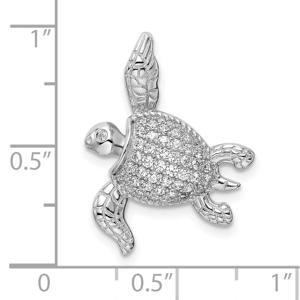 Sterling Silver Rhodium-Plated Cz Sea Turtle Slide