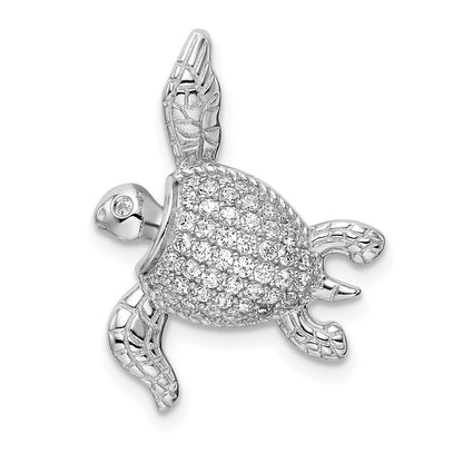 Sterling Silver Rhodium-Plated Cz Sea Turtle Slide