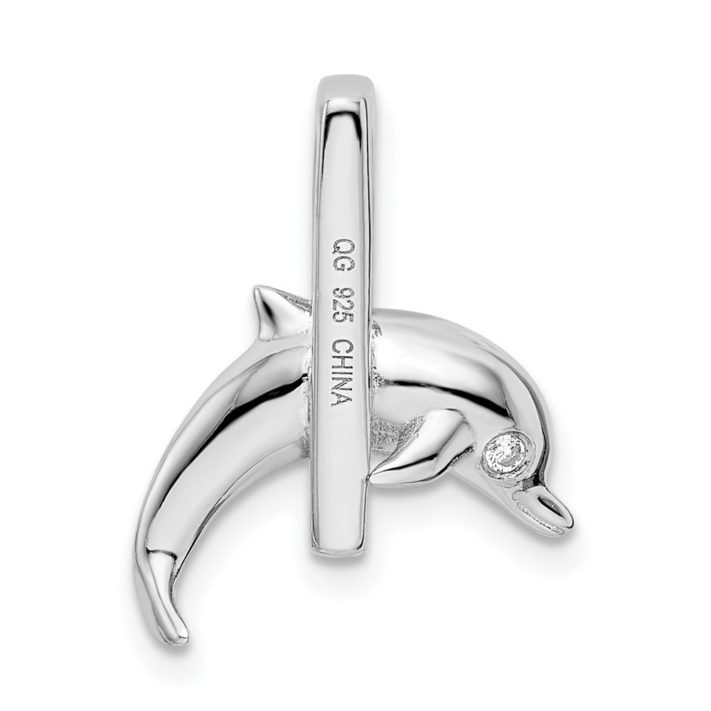 Sterling Silver Rhodium-Plated Cz Dolphin Pendant