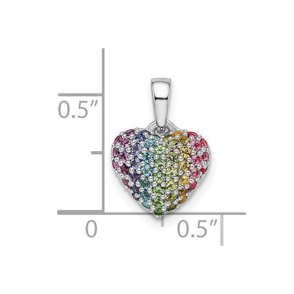 Sterling Silver Rhodium-Plated Rainbow Nano Crystal Heart Pendant