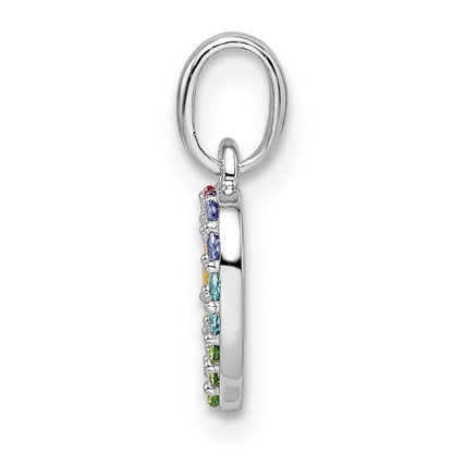 Sterling Silver Rhodium-Plated Rainbow Nano Crystal Open Heart Pendant