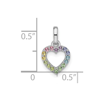 Sterling Silver Rhodium-Plated Rainbow Nano Crystal Open Heart Pendant