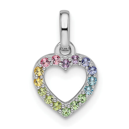 Sterling Silver Rhodium-Plated Rainbow Nano Crystal Open Heart Pendant