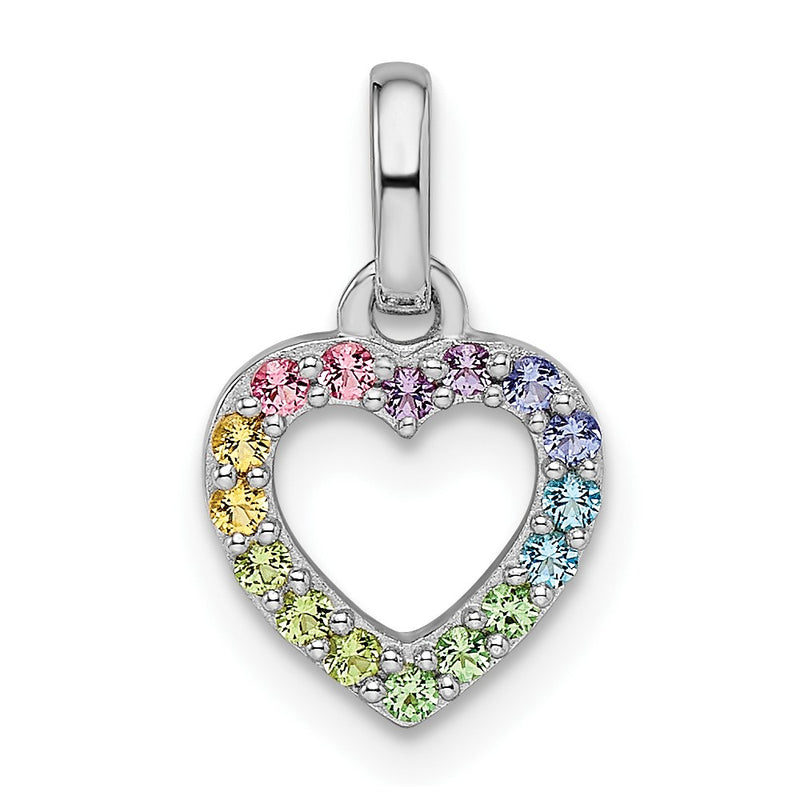 Sterling Silver Rhodium-Plated Rainbow Nano Crystal Open Heart Pendant