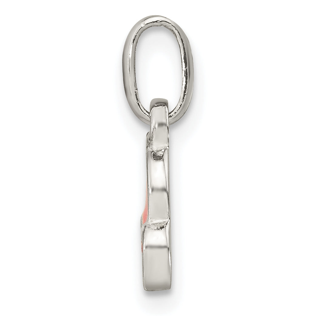 Sterling Silver Rhodium-Plated Pink Enamel Double Heart Pendant