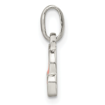 Sterling Silver Rhodium-Plated Pink Enamel Double Heart Pendant