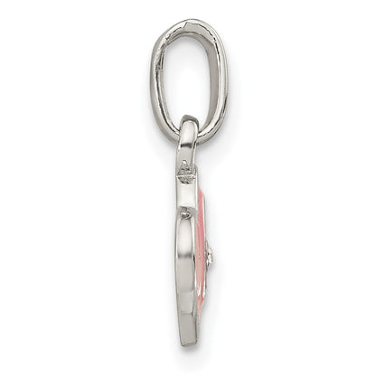 Sterling Silver Rhodium-Plated Pink Enamel Cz Double Heart Pendant