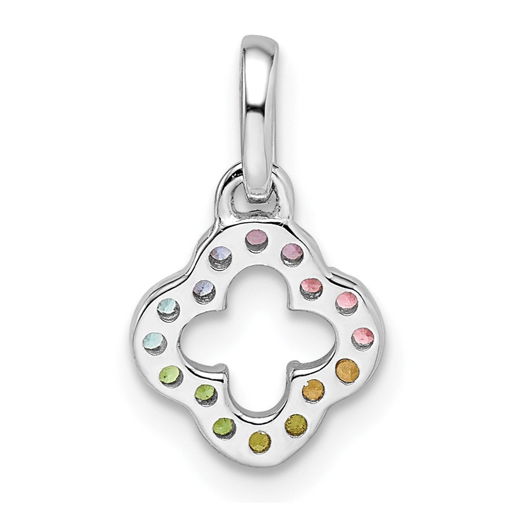 Sterling Silver Rhodium-Plated Rainbow Nano Crystal Clover Pendant